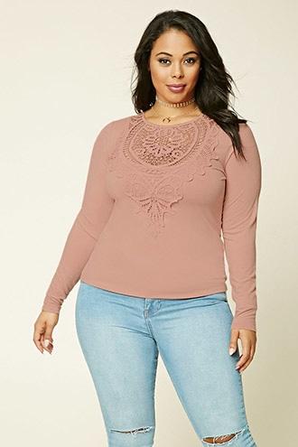 Forever21 Plus Women's  Light Pink Plus Size Crochet Lace Top