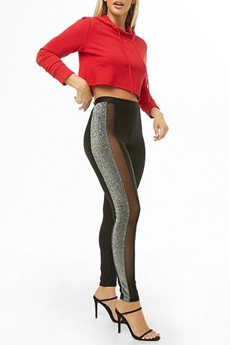 Forever21 Sheeny Mesh & Metallic Panel Leggings