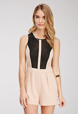 Forever21 Contemporary Eyelash Lace-paneled Romper