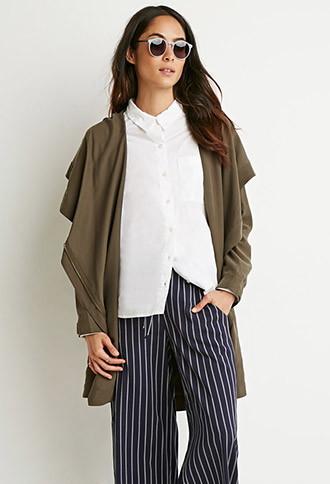 Forever21 Women's  Buttoned Wrap Cocoon Jacket (olive)