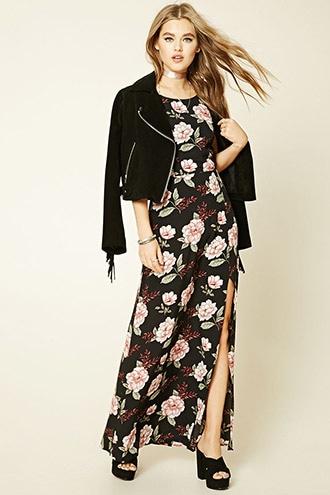 Forever21 Women's  Black & Pink Floral Print Halter Maxi Dress