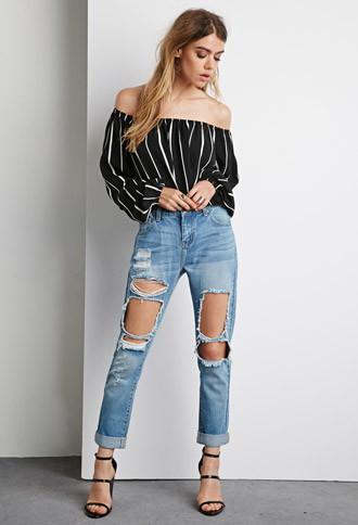 Forever21 Striped Off-the-shoulder Top