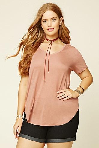 Forever21 Plus Women's  Mauve Plus Size Classic V-neck Tee