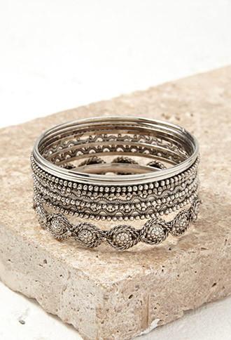 Forever21 Etched Bangle Set (antic Silver)