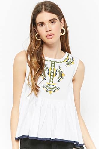 Forever21 Embroidered Pleated Top