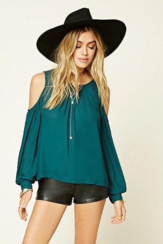 Forever21 Women's  Emerald Woven Open-shoulder Top