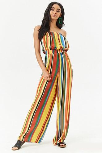 Forever21 Strapless Multi-striped Jumpsuit