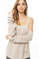 Forever21 Marled Knit Open-shoulder Top