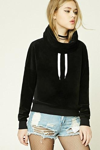 Forever21 Velvet Cowl Neck Hoodie