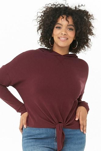 Forever21 Plus Size Tie-front Hooded Top