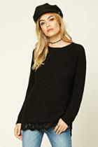 Forever21 Women's  Black Scalloped Lace-hem Sweater