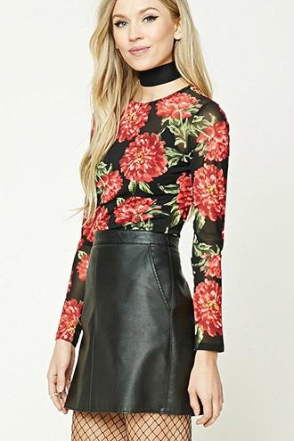 Forever21 Floral Print Mesh Top