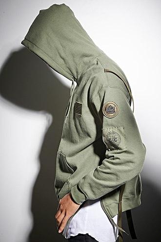 21 Men Men's  Olive Cross Colours Patched Hoodie