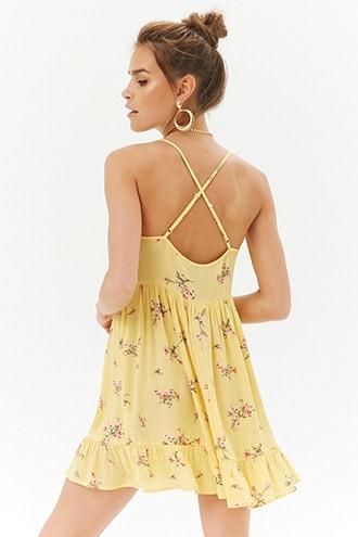 Forever21 Crinkled Floral Ruffle-hem Cami Dress