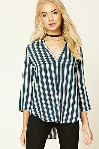 Forever21 Women's  Black & White Striped Boxy Top