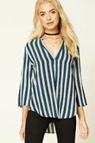 Forever21 Women's  Black & White Striped Boxy Top