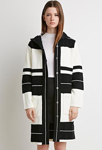 Forever21 Hooded Longline Stripe Cardigan
