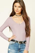 Forever21 Women's  Lavender Scooped Ribbed Knit Top