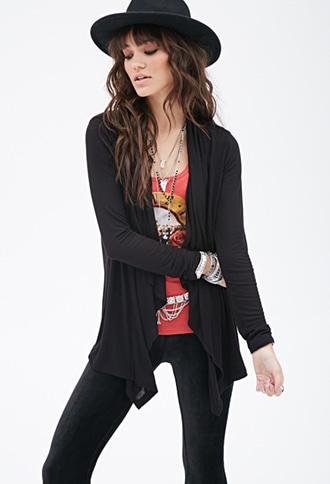 Forever21 Women's  Black Open-front Knit Cardigan