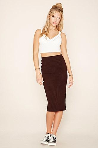 Forever21 Women's  Aubergine Ribbed Pencil Skirt