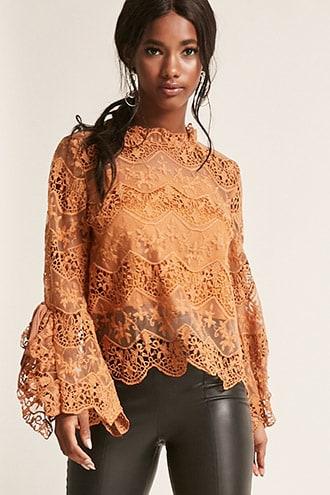 Forever21 Crochet Lace Bell-sleeve Top
