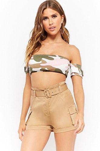 Forever21 Paperbag Waist Cargo Shorts