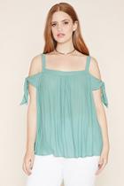 Forever21 Plus Women's  Aqua Plus Size Open-shoulder Top