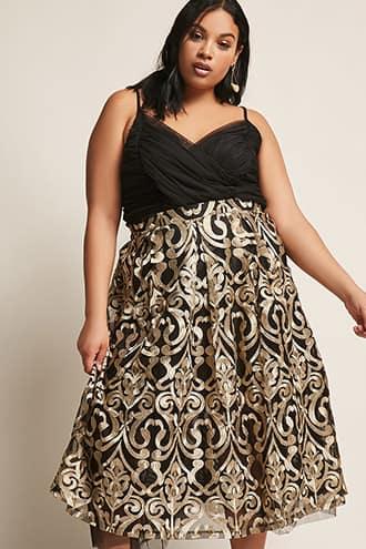 Forever21 Plus Size Eta High-waist Baroque Mesh Overlay Midi Skirt