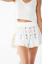 Forever21 Crinkled Embroidered Floral Shorts