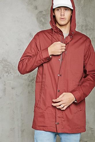 21 Men Men's  Burgundy Hooded Cotton Drawstring Jacket