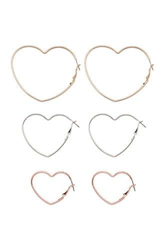 Forever21 Mixed-metal Heart Hoop Earring Set