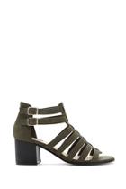 Forever21 Women's  Olive Faux Suede Caged Heels