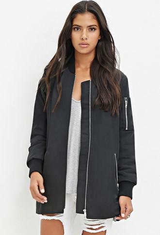 Forever21 Women's  Oversized Bomber Jacket (black)
