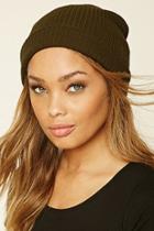 Forever21 Women's  Olive Ribbed Knit Beanie