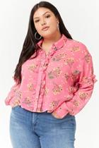Forever21 Plus Size Sheer Floral Ruffle Trim Shirt