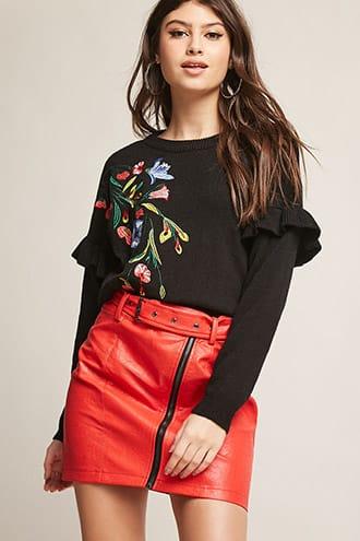 Forever21 Woven Heart Floral Embroidered Sweater