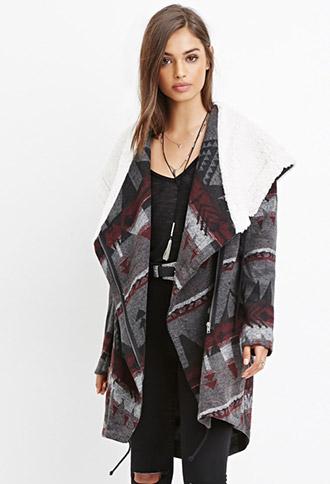 Forever21 Geo-patterned Faux Shearling Jacket