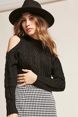 Forever21 Cable Knit Open-shoulder Sweater