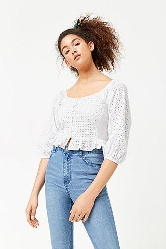 Forever21 Cropped Eyelet Shirt