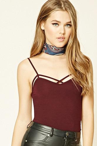 Forever21 Women's  Burgundy Strappy Slub Knit Cami