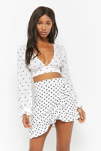 Forever21 Polka Dot Mock Wrap Skirt