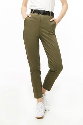 Forever21 Tapered Buckle-belt Trousers