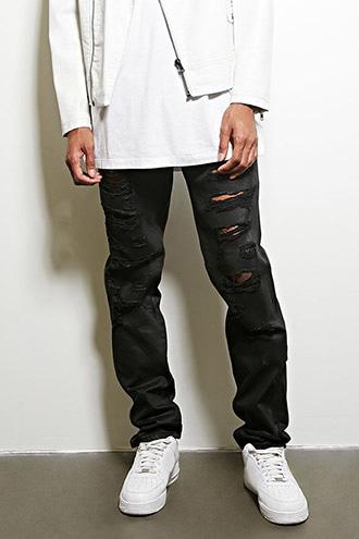 21 Men Men's  Black Dope Distressed Jeans