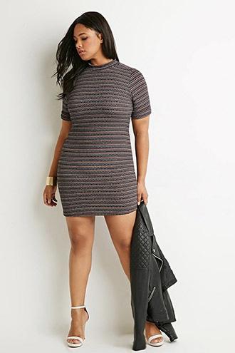 Forever21 Women's  Plus Size Textured-stripe Shift Dress