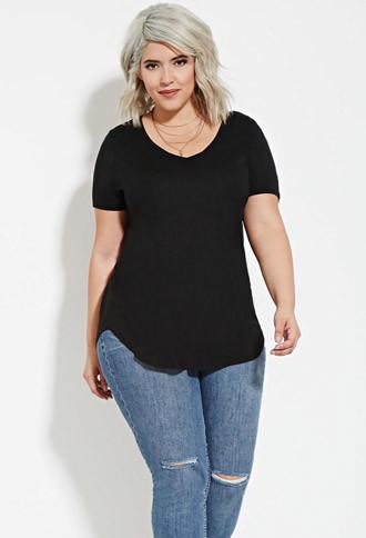 Forever21 Plus Women's  Black Plus Size Classic V-neck Tee