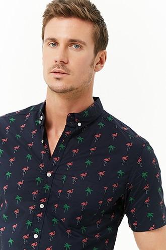 Forever21 Just Threads Flamingo & Palm Tree Shirt