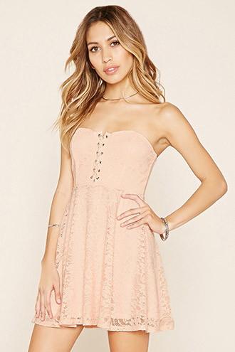 Forever21 Women's  Strapless Crisscross Lace Dress