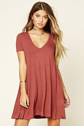 Forever21 Women's  Brick V-neck Pocket Swing Dress