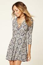 Forever21 Women's  Ornate Print Lace-up Dress