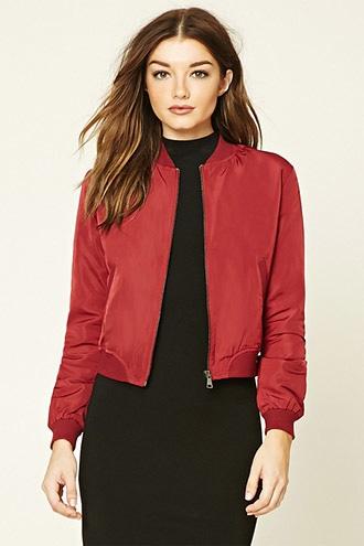 Forever21 Women's Burgundy Classic Bomber Jacket